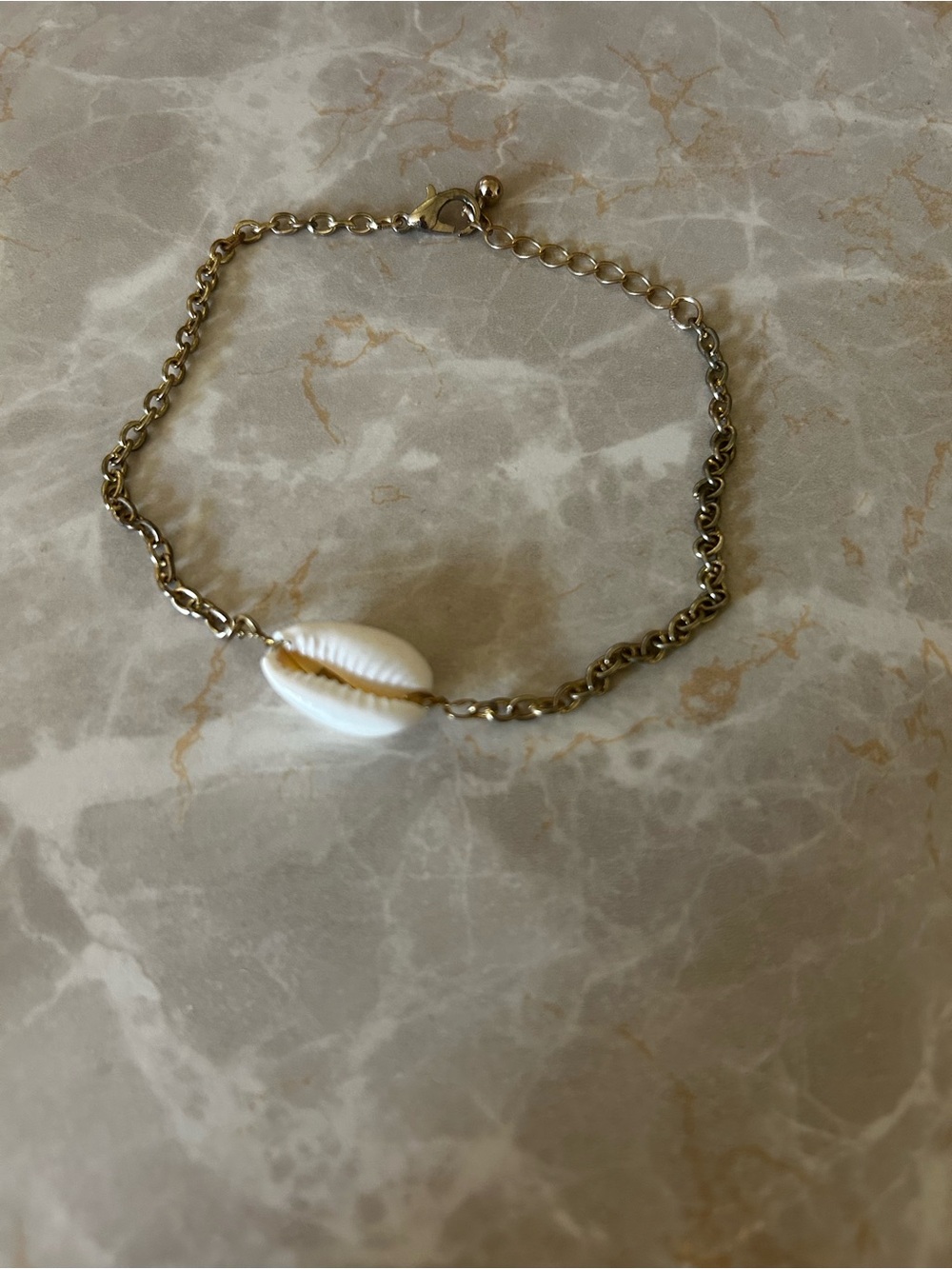 Gold-Tone Cowrie Shell Bracelet in White
